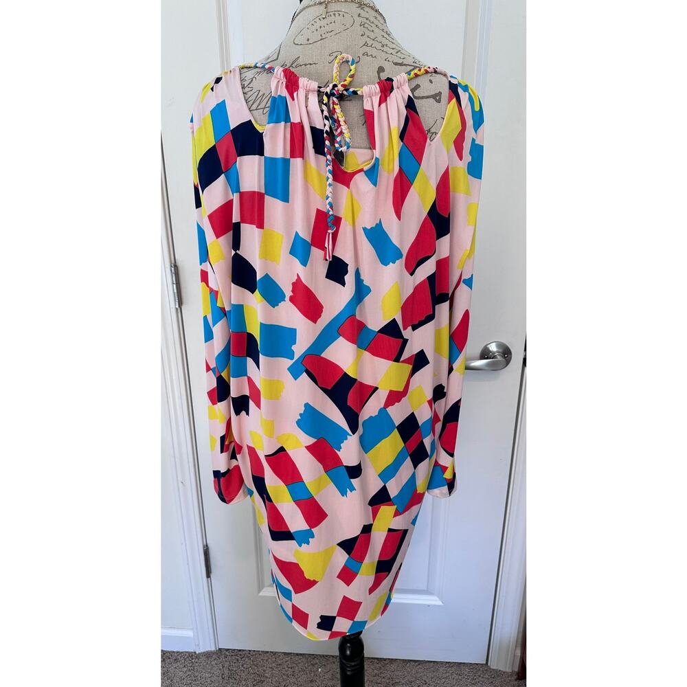 T-Bags Los Angeles Shift Dress Sz M Multicolor Tied Neck Resortwear Beachwear - Picture 5 of 7